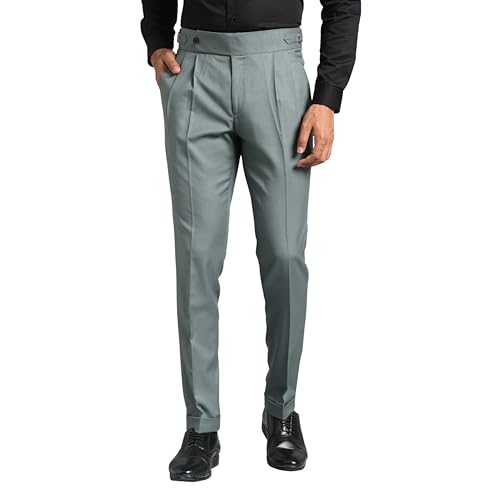 Men's Formal Trousers Front Pleated Single Button Gurkha Zion Pan...