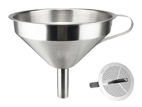 Image of Stainless Steel Funnel with Removable Strainer, 11 cm Wide Mouth Metal Funnel for Bottling Oil, Juice, Powder & Liquid Transfer, Kitchen Filling for Jars, Bottles and Containers