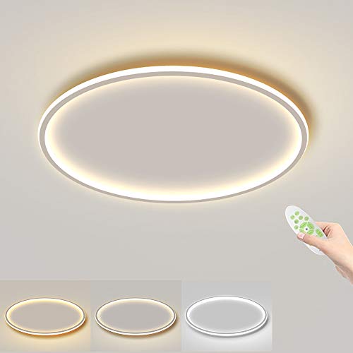 Plafones LED de 45W, diámetro de 60cm, grosor de solo 4,5cm, lámpara de techo redonda blanca, 4500lm, regulable con mando a distancia, moderna iluminación de techo para pasillo, dormitorio o salón Cover