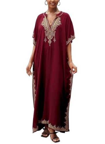 Kaftan Dresses for Women Swimsuit Coverup Plus Size Beach Caftan Cover Ups for Swimwear Embroidery