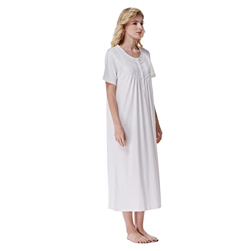 Keyocean Nightgowns For Women, Soft 100% Cotton Pretty Lightweight Ladies Short Sleeves Nightdress Sleepwear, Cream, X-Large (Xl) #TOP4