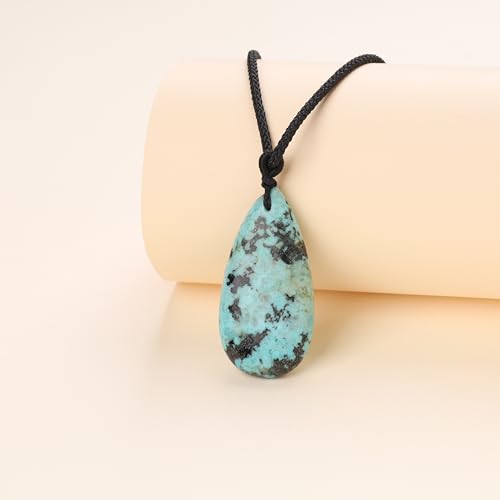 COAI Adjustable Nylon Cord Crystal Necklace for Men Women, Teardrop Pendant African Turquoise Necklace for Men Women4