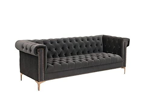 Iconic Home Gold/Grey Bea Velvet With Nail Head Trim Tone Metal Sofa #TOP4