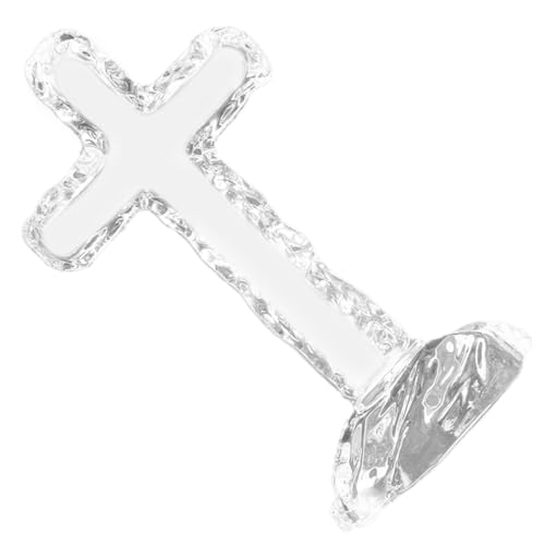 Cruz de mesa de cristal blanco rústica para dar luminosidad y elegancia al hogar