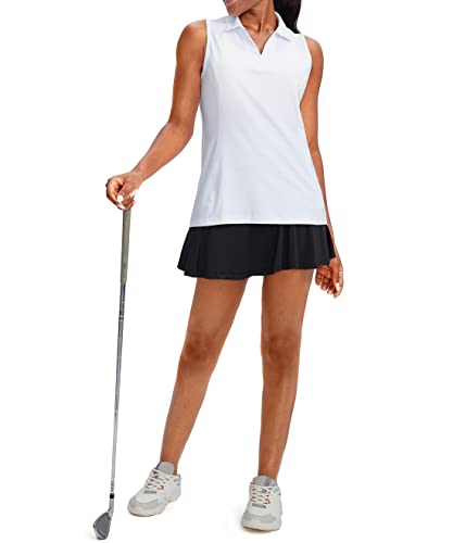 G Gradual Women's Sleeveless Golf Polo Shirts Tennis Quick Dry Collared Tank Tops V-Neck Polos For Women(White,Xl) #TOP4