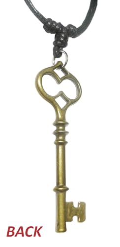 Antique Bronze Celtic Skeleton Castle Key Charm Pendant Adjustable Cord Necklace4