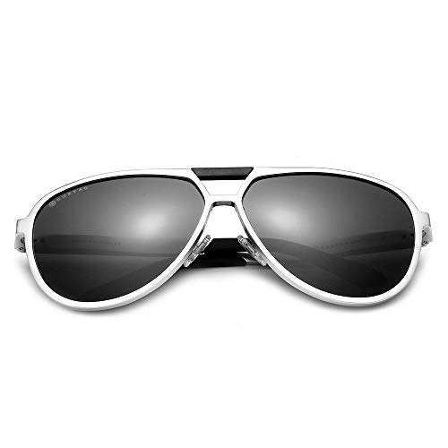 GUZTAG Polarized Aviator Sunglasses For Men Women Aluminum Frame UV400 Lens G9820 (Silver)