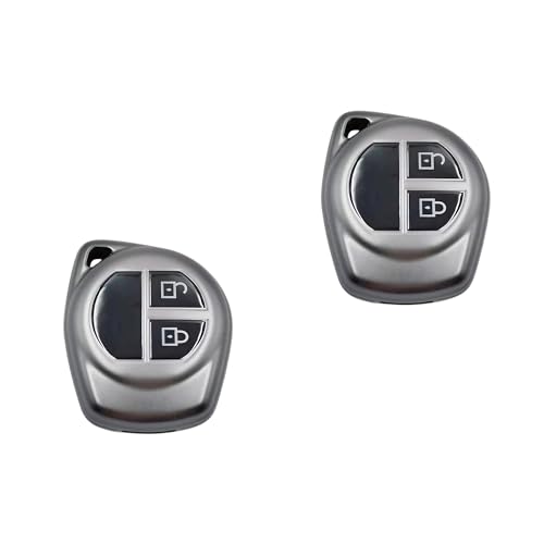 Image of SIAGO TPU Key Cover Compatible with Maruti Suzuki S-Presso,Swift,SX4,DZire,Ignis,Alto,Vitara Brezza,Celerio,Ertiga,Ciaz,SCross,Baleno,Ritz 2 Button Smart Key (Grey Pack of 2)