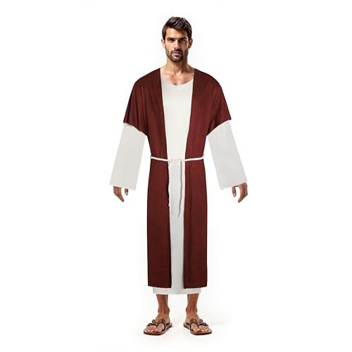 Gukefun Saint Joseph Costume Set for Adult Men: Authentic Biblical Tunic & Robe with Workman Accessories - Essential for Nativity Plays Church Pageants & Christian School Dramas
