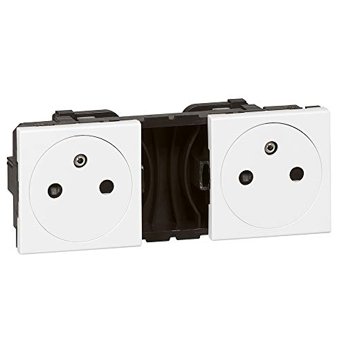 Legrand 077134 Double Prise de Surface Précâblées Mosaic, Courant 2P+T, 2x2 Modules, Blanc