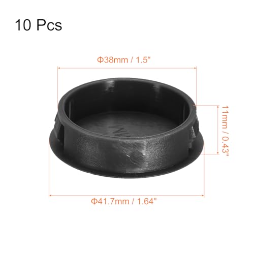 Image of uxcell 38mm /1.5 inch Plastic Hole Plugs, 10Pcs Flush Type Panel Round Snap in Fastener Knockout Locking Plugs for Furniture Insert End Caps Panels, Black