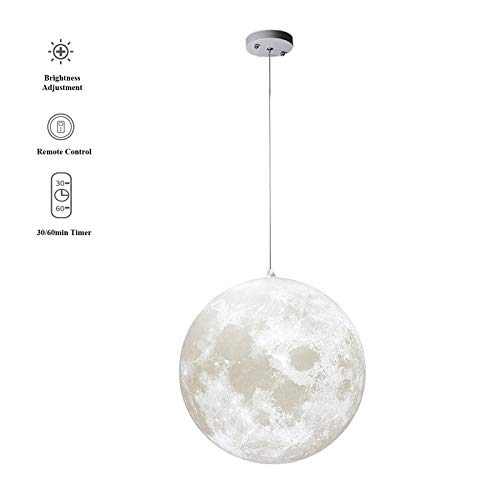 Mq 12 Inch Moon Pendant Lamp With Remote Control, 3000K-6500K Brightness Adjustable, 3D Printing Ceiling Light For Home, Office, Bars And Cafe, 16W E26 Led Bulb Included #TOP6