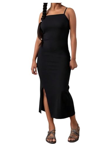 SHENHE Girl's Spaghetti Strap Bodycon Dress Split Thigh Sleeveless Tight Midi Dress