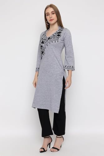 Image of Rosary Women's Woolen Winter Embroidered Kurta with Palazzo | Warm Ethnic Suit Set - 2 Piece Outfit