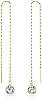 Gold Plated Sterling Silver Thread Earrings Created with Zircondia® Crystals