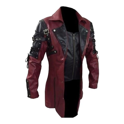 DGHM-JLMY Men Steampunk Medieval Jacket Gothic Frock Coat Uniform Motorcycle Biker Coat Faux Pu Leather Jacket Overcoat