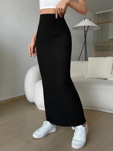 Plain High Waist Slit Knit Long Skirt 2025 Fashion Skirts for Women3
