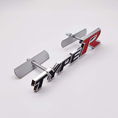 Image of Chrome Metal Type-R Logo Car Front Grille Emblem Premium 3D Racing Sport Turbo Power Grill Badge (Black&Red)
