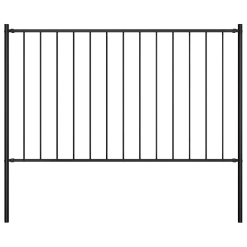 vidaXL Black Garden Fence Panel with Posts, Powder-Coated Steel, Weather-, Easy Installation, Privacy Partition – 1.7x1 m