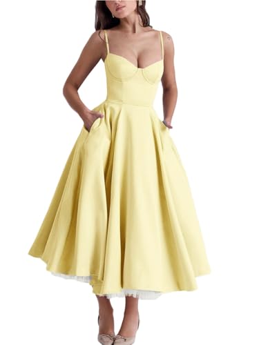 Minetom Damen Sommer Ärmellos Spaghettiträger Boho Blumen Lang Kleid Ärmellose Korsett Bustier Midi Cocktailkleid Prinzessin Brautjungfer Kleid A...