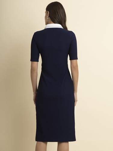 Image of FableStreet Livin Contrast Collar Dress - Navy and White
