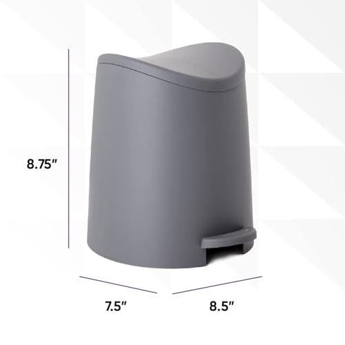 Image of Superio Small Plastic Bathroom Trash Can with Lid 3 Liter Modern Curved Step On Trash Can with Foot Pedal, Mini Kitchen Waste Bin, Durable and Soft Close for Bedroom, Office, Under Desk (Grey-2 Pack)