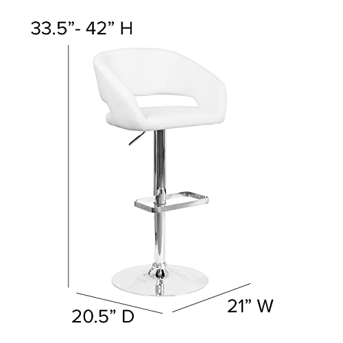 Flash Furniture Contemporary White Vinyl Adjustable Height Barstool With Rounded Mid-Back And Chrome Base, 21"W X 20.5"D X 42"H #TOP2