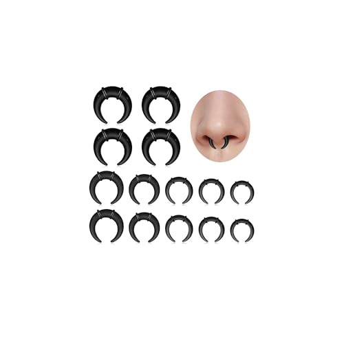 Longbeauty 14 Pcs Glass Septum Stretching Kit 14G-2G Ear Gauges Expander Set C Shape Tapers Gauges Horseshoes Body Piercing Jewelry Set, Black