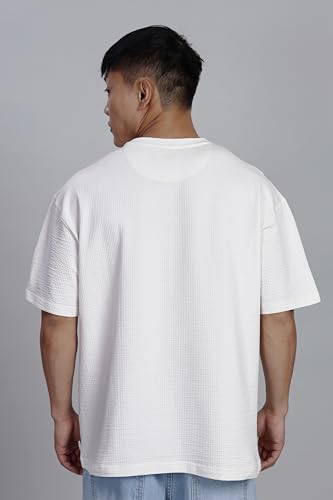 Image of FYLTR Men's Casual Textured Round Neck T-Shirt - Oversize Fit | Stretch Cotton Fabric | Half Sleeves | Soft & Stretchable | Oversized T-Shirts for Men | Loose Fit T-Shirts for Men