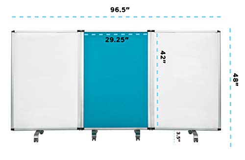 AdirOffice Double-Sided Whiteboard & Flannel Partition – 45”x32x - Mobile Writing and Display Room Dividers - Colorful Versatile Rolling Partition Perfect for Homes and Commercial Use (Blue)