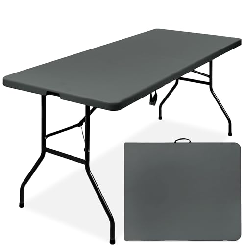 Image of Best Choice Products 6ft Plastic Folding Table, Indoor Outdoor Heavy Duty Portable w /Handle, Lock for Picnic, Party, Camping - Dark Gray