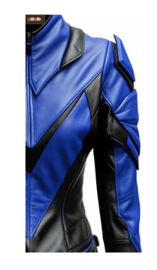 Women AI Generated Design Faux Leather Jacket - Blue and Black Stylish Leather Jacket3