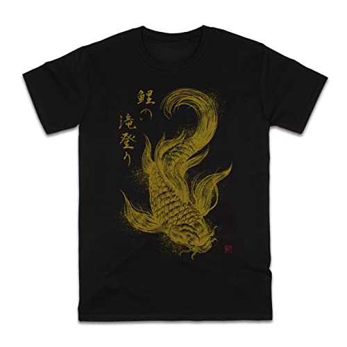 Camiseta japonesa Koi Carp Woodblock Calligraphy Art - Camiseta estampada para hombre, Negro, L Cover