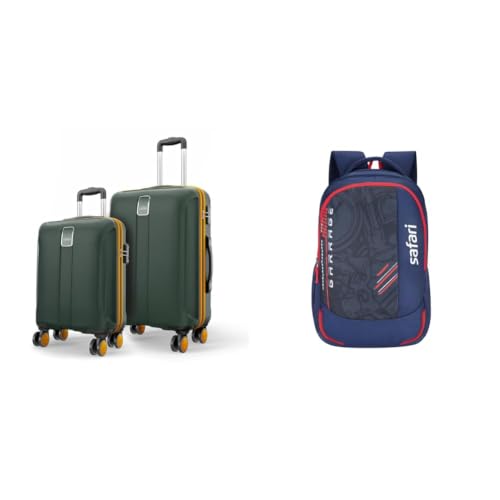 Image of Safari Cabin Thorium Neo 8 Wheels Set of 2 (+ Medium) Trolley Bags, Hard Case Polycarbonate, 360º + Torque 37L Casual Printed Backpack, 3 compartments, Bottle Holder, Front Pocket, School