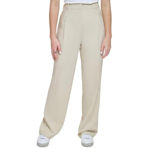 Calvin Klein Womens High Waist Business Wide Leg Pants Beige 82