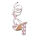 VOZTOLLS Strappy Heels for Women Rhinestone Crystal High Block Heeled Sandals Square Open Toe Sparkly Dress Prom Heels Shoes for Party Wedding Pink Size 8.5