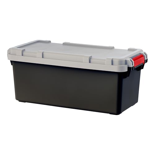 Image of IRIS USA 2 Pack TrailBox, 15 Gallon Lockable Storage Trunk Box, Truck Bed Bin Heavy-Duty Containers Camping Gear, Adventure Chest - Dark Gray /Gray