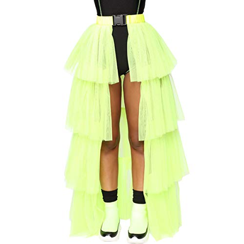 WDPL Women's Layers of Buckle Belt Slit High Waisted Evening Night Out Tulle Skirt