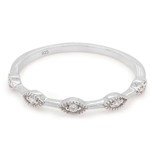 SAVEARTH DIAMONDS 1/20 Carat Round Cut Lab Created Moissanite Diamond Station Wedding Band Ring for Women In 14K Gold Over Sterling Silver (VVS1 Clarity, 0.05 Cttw)3