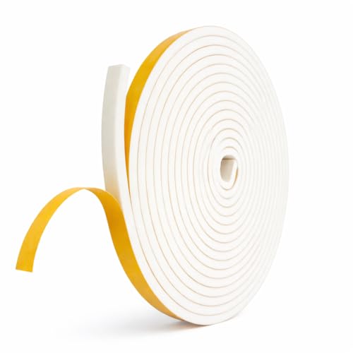Weather Stripping Foam Tape 17 Ft Door Seal Strip EVA Material High Density 1/4 Thick No Residue Adhesive Weatherproof Door Seal Strip for Sliding Door Windows White (3/8 Wide)