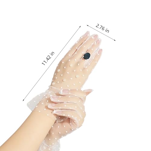 Lace Gloves for Tea Party Women's White Mesh Sheer Gloves with Pearls Ruffle Trim Style Pearl Bridal Elegant Accessories for Wedding Vintage Outfit2