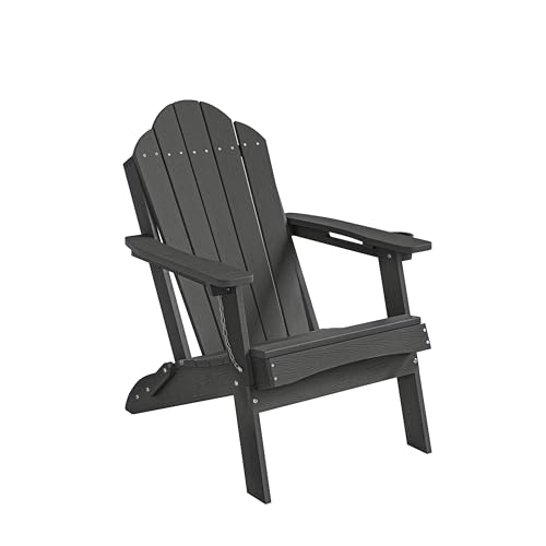 LUE BONA Folding Adirondack Chair, Adirondack Chairs Set of 2, Cup Holder, Woodgrain, Fire Pit, Patio, Pool, Black