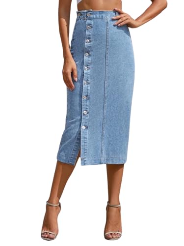 Image of GRECIILOOKS Denim Skirt for Women | Long Skirt for Women | Skirt for Women | Denim Skirt for Women Long | Pencil Skirt for Women