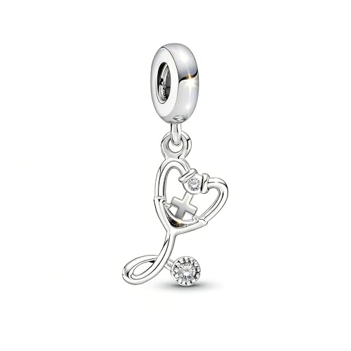 Abalorio de plata de ley de cruz y corazón como regalo para médicas