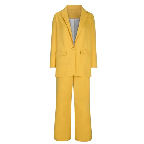 Women's 2 Piece Sets Pants Suits Dressy Business Casual Outfits Lapel Button Blazer and Wide Leg Pants Work Office Set3