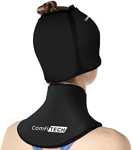 ComfiTECH Cold Cap & Neck Ice Pack Wrap Gel, Head Ice Pack & Cervical Ice Pack for Neck, Care Package for Head & Neck (Medium Black) Product Image