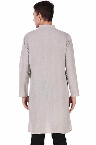 Image of Amazon Brand - Anarva Men's Handloom Cotton Solid Kurta Long Sleeves Straight Knee Length Long Shirt