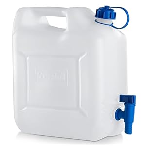 hünersdorff 817500 Wasserkanister ECO mit festmontiertem Ablasshahn / Wasserauslauf, 12 L (mit Hahn), Weiß