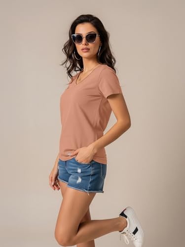 Image of JUNEBERRY Cotton Lycra Regular Fit V- Neck Solid Core Half Sleeves T-Shirt for Women & Girls (Colors Available: Black, Green, Magenta, Blue, Orange & Limeade)