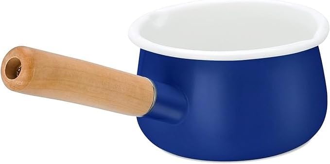 Sartén de leche esmaltada con doble boquilla de vertido, calentador de mantequilla, olla de leche para estufa, hierro de revestimiento interior